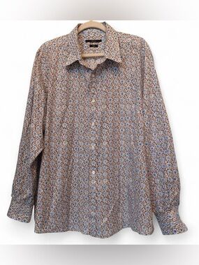 Gucci Men’s Fitted Brown & Light Blue Geometric Floral Print Button Up